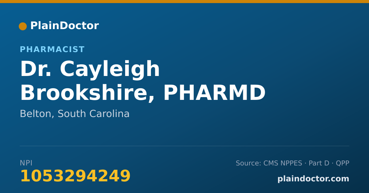 Shareable card for Cayleigh Brookshire, PHARMD - Pharmacist, Belton, SC