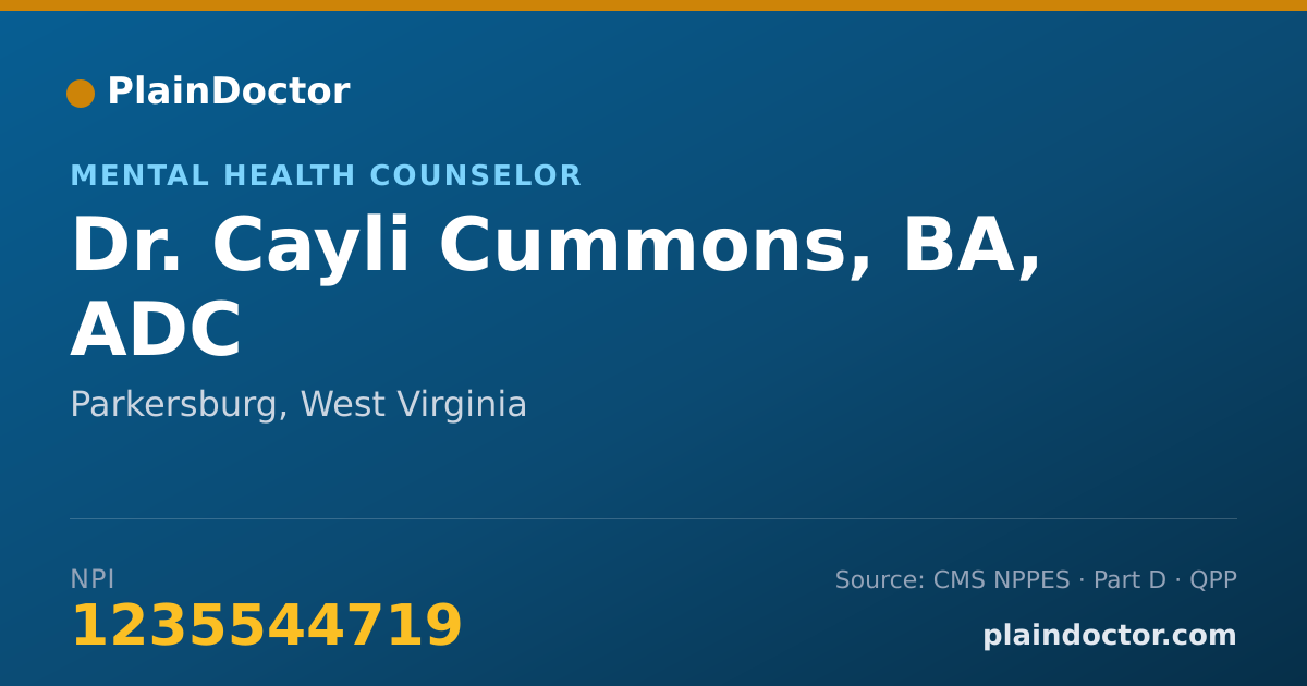 Shareable card for Cayli Cummons, BA, ADC - Mental Health Counselor, Parkersburg, WV