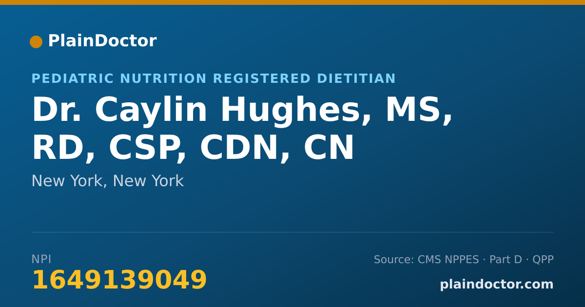Shareable card for Caylin Hughes, MS, RD, CSP, CDN, CN - Pediatric Nutrition Registered Dietitian, New York, NY