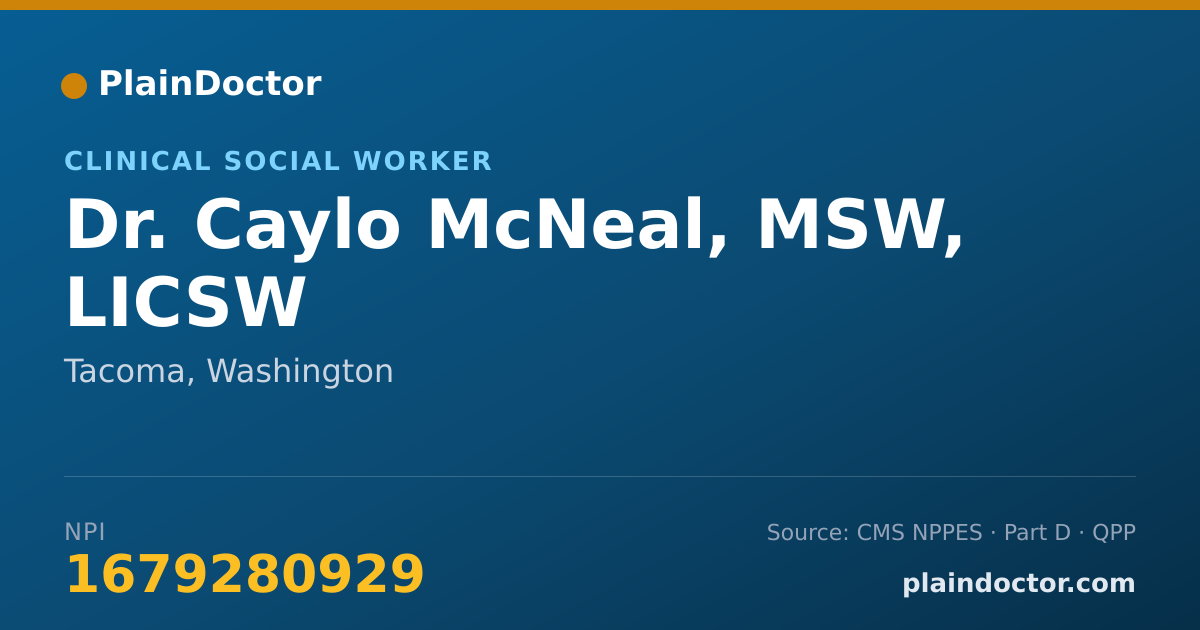 Shareable card for Caylo McNeal, MSW, LICSW - Clinical Social Worker, Tacoma, WA
