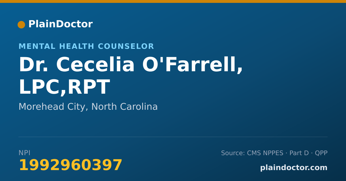 Shareable card for Cecelia O'Farrell, LPC,RPT - Mental Health Counselor, Morehead City, NC