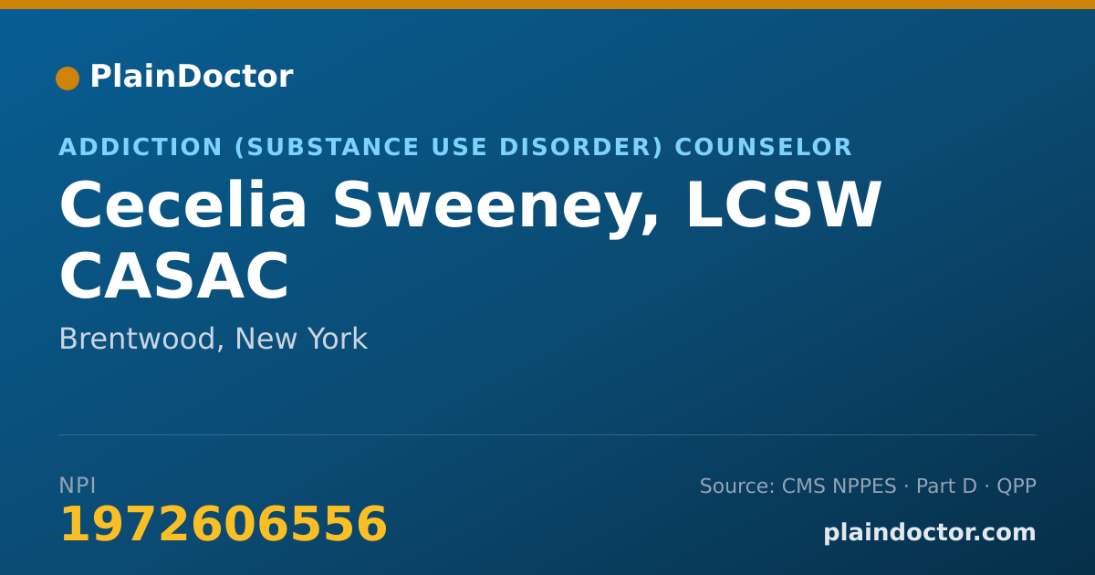 Shareable card for Cecelia Sweeney, LCSW CASAC - Addiction (Substance Use Disorder) Counselor, Brentwood, NY