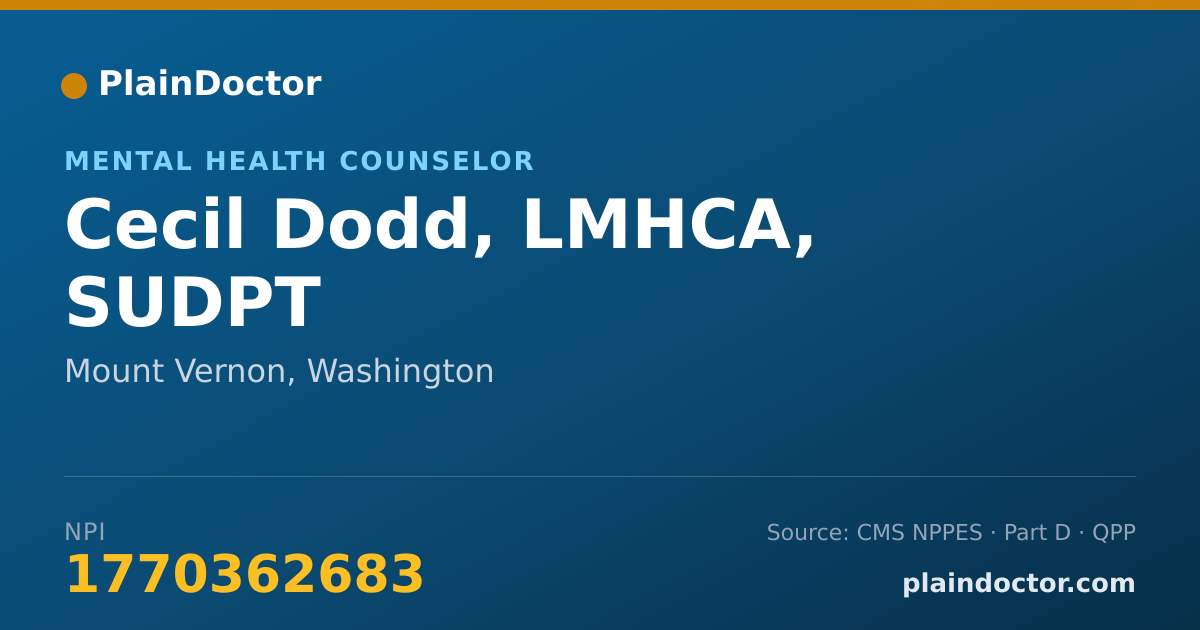 Shareable card for Cecil Dodd, LMHCA, SUDPT - Mental Health Counselor, Mount Vernon, WA