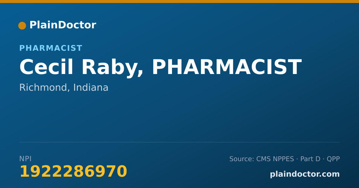 Shareable card for Cecil Raby, PHARMACIST - Pharmacist, Richmond, IN