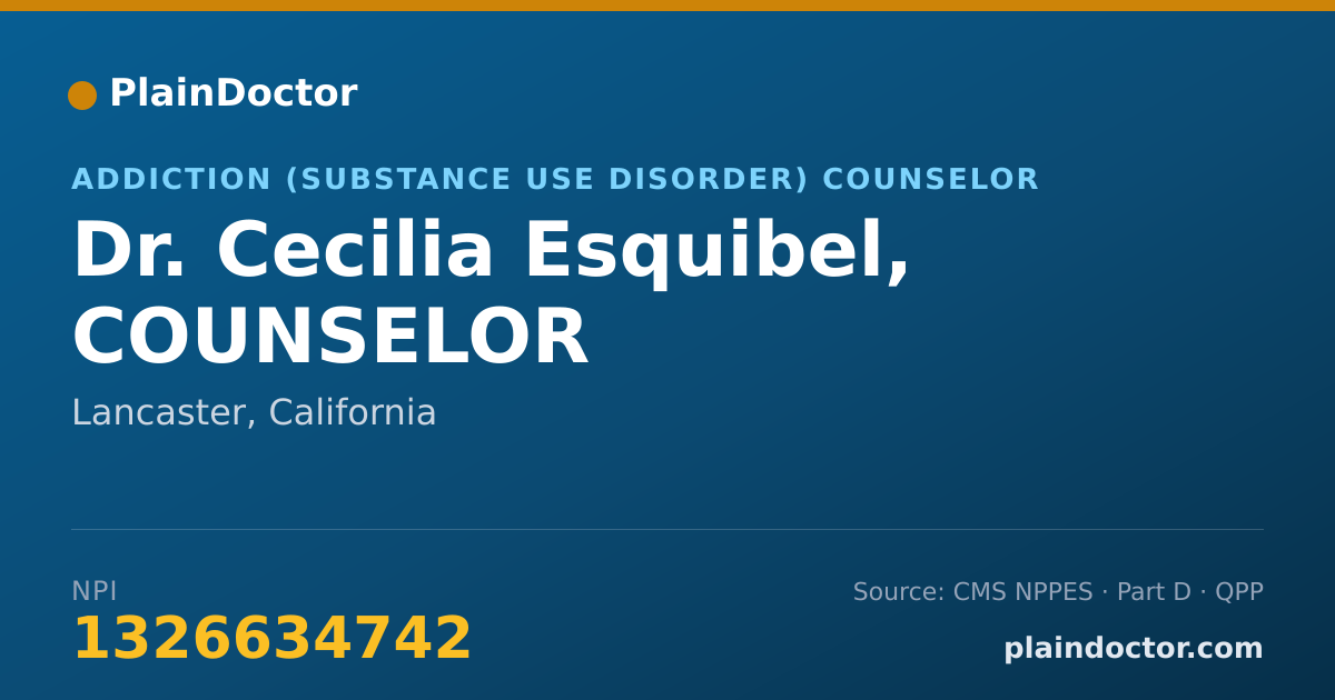 Shareable card for Cecilia Esquibel, COUNSELOR - Addiction (Substance Use Disorder) Counselor, Lancaster, CA