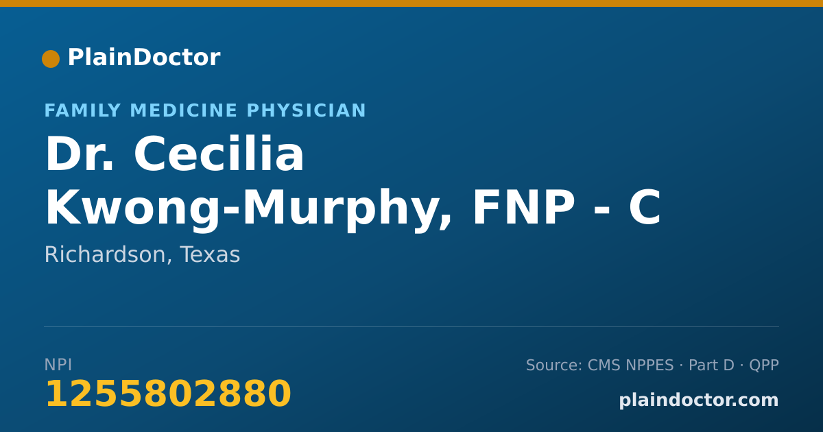 Shareable card for Cecilia Kwong-Murphy, FNP - C - Family Medicine Physician, Richardson, TX