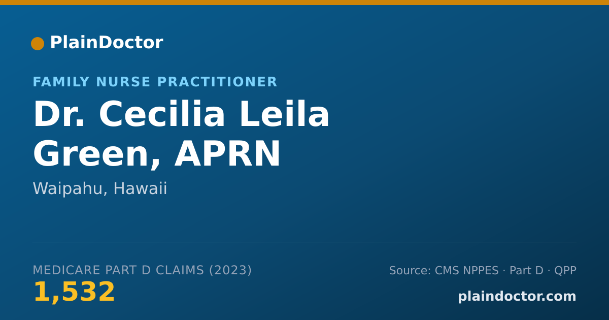 Shareable card for Cecilia Leila Green, APRN - Family Nurse Practitioner, Waipahu, HI