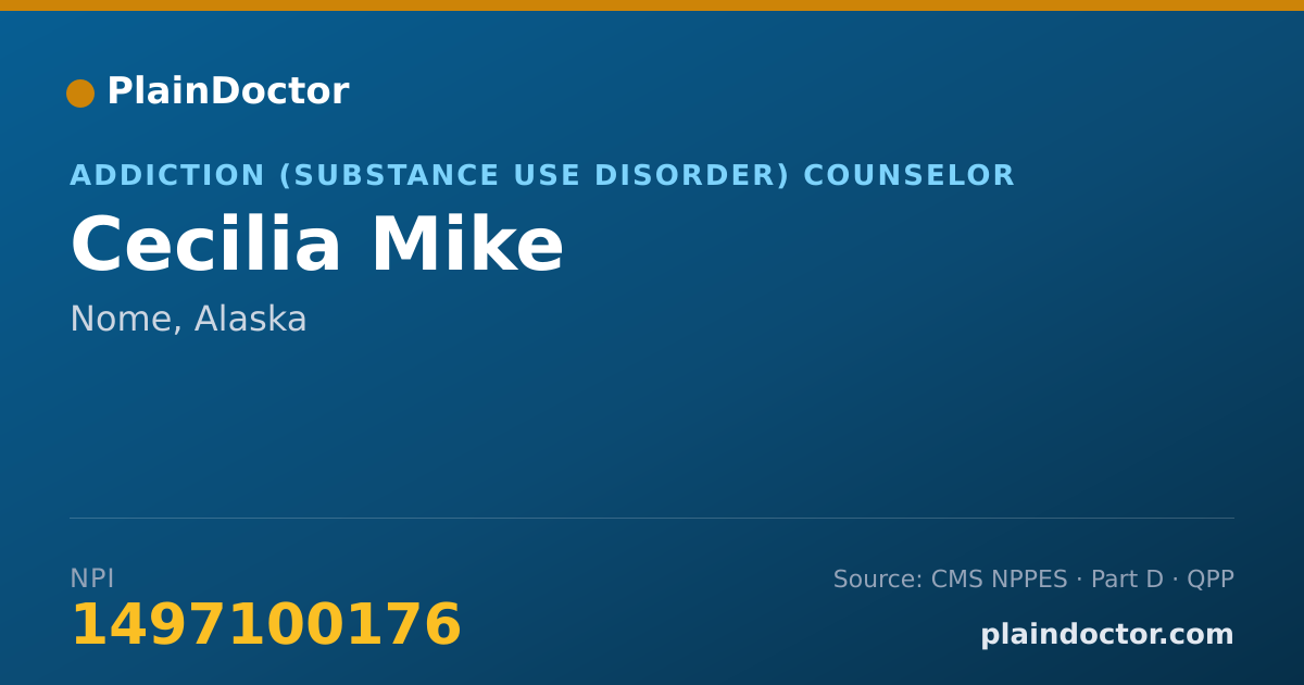 Shareable card for Cecilia Mike - Addiction (Substance Use Disorder) Counselor, Nome, AK
