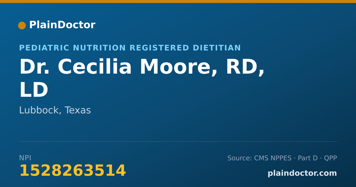 Shareable card for Cecilia Moore, RD, LD - Pediatric Nutrition Registered Dietitian, Lubbock, TX