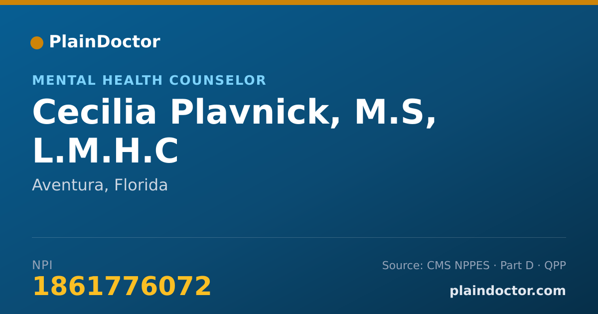 Shareable card for Cecilia Plavnick, M.S, L.M.H.C - Mental Health Counselor, Aventura, FL
