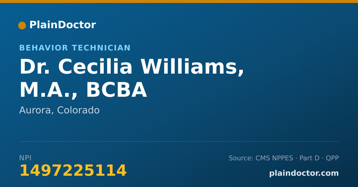 Shareable card for Cecilia Williams, M.A., BCBA - Behavior Technician, Aurora, CO