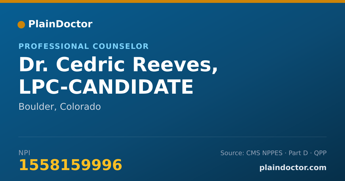 Shareable card for Cedric Reeves, LPC-CANDIDATE - Professional Counselor, Boulder, CO
