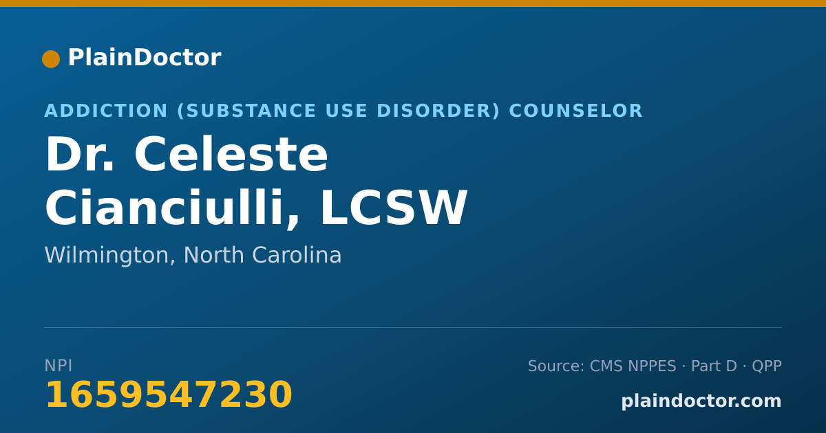 Shareable card for Celeste Cianciulli, LCSW - Addiction (Substance Use Disorder) Counselor, Wilmington, NC