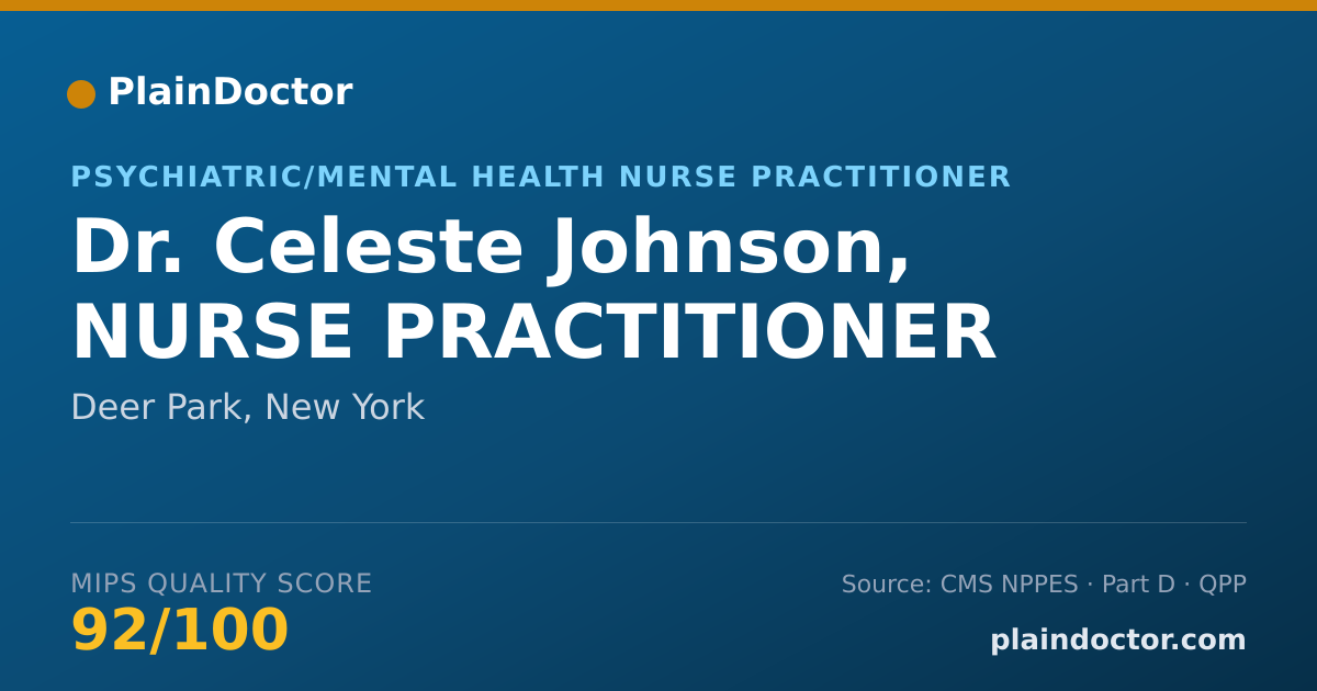 Shareable card for Celeste Johnson, NURSE PRACTITIONER - Psychiatric/Mental Health Nurse Practitioner, Deer Park, NY