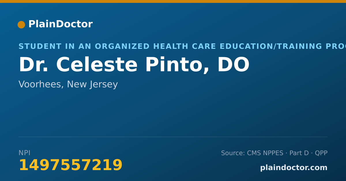 Shareable card for Celeste Pinto, DO - Student in an Organized Health Care Education/Training Program, Voorhees, NJ
