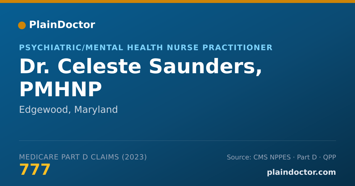 Shareable card for Celeste Saunders, PMHNP - Psychiatric/Mental Health Nurse Practitioner, Edgewood, MD