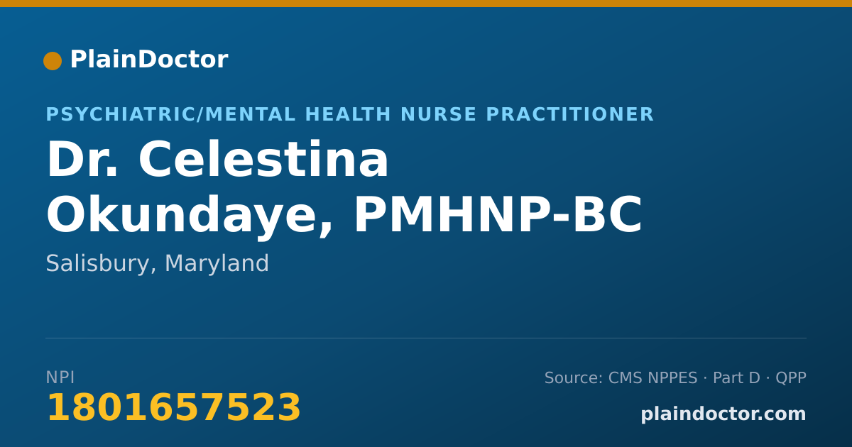 Shareable card for Celestina Okundaye, PMHNP-BC - Psychiatric/Mental Health Nurse Practitioner, Salisbury, MD
