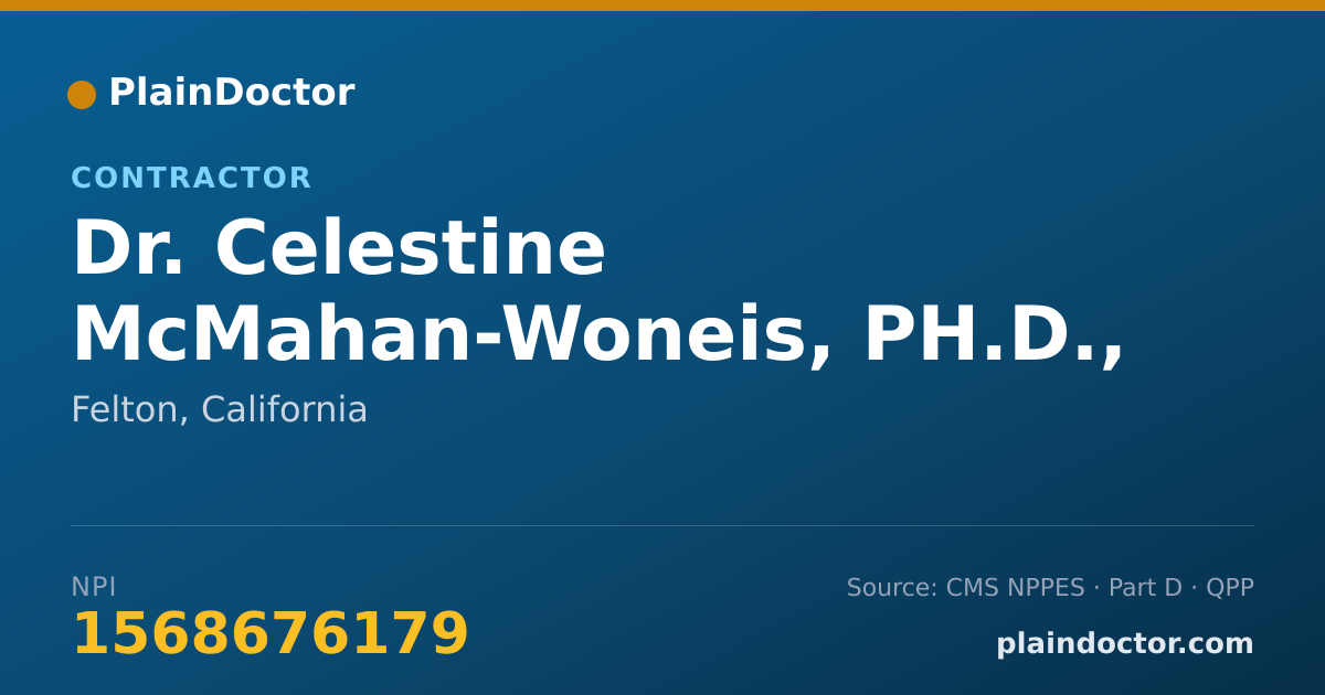 Shareable card for Celestine McMahan-Woneis, PH.D., M.M.Q. - Contractor, Felton, CA
