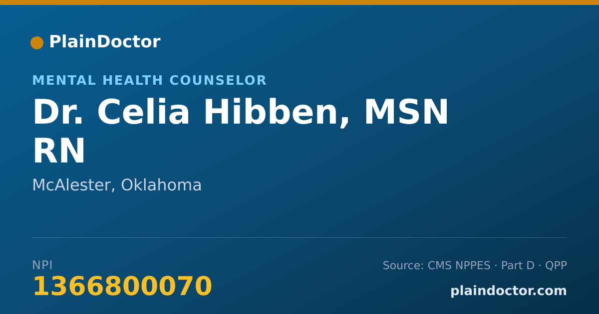 Shareable card for Celia Hibben, MSN RN - Mental Health Counselor, McAlester, OK