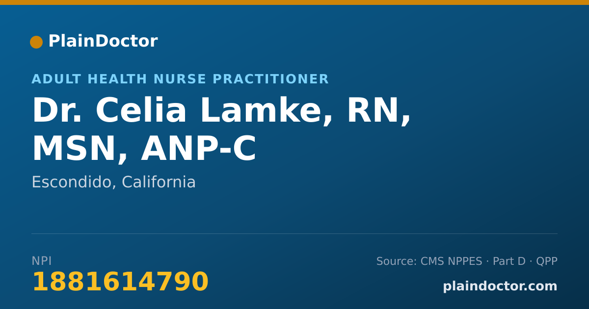 Shareable card for Celia Lamke, RN, MSN, ANP-C - Adult Health Nurse Practitioner, Escondido, CA