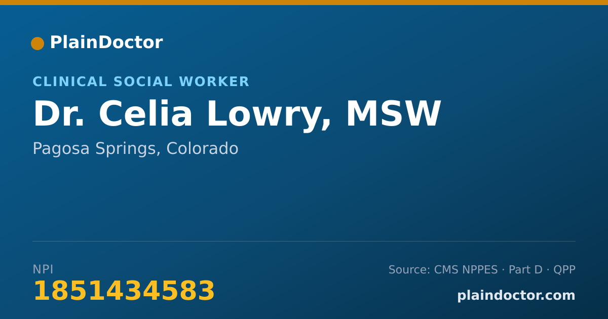 Shareable card for Celia Lowry, MSW - Clinical Social Worker, Pagosa Springs, CO