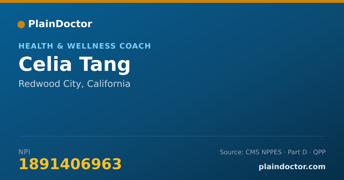 Shareable card for Celia Tang - Health & Wellness Coach, Redwood City, CA