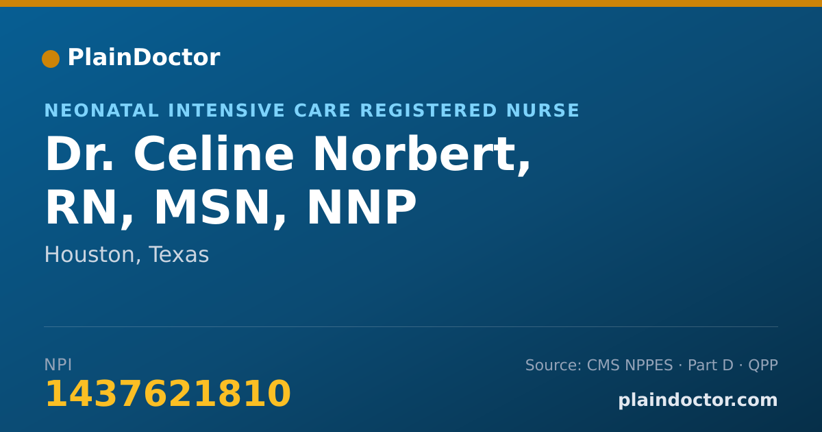Shareable card for Celine Norbert, RN, MSN, NNP - Neonatal Intensive Care Registered Nurse, Houston, TX