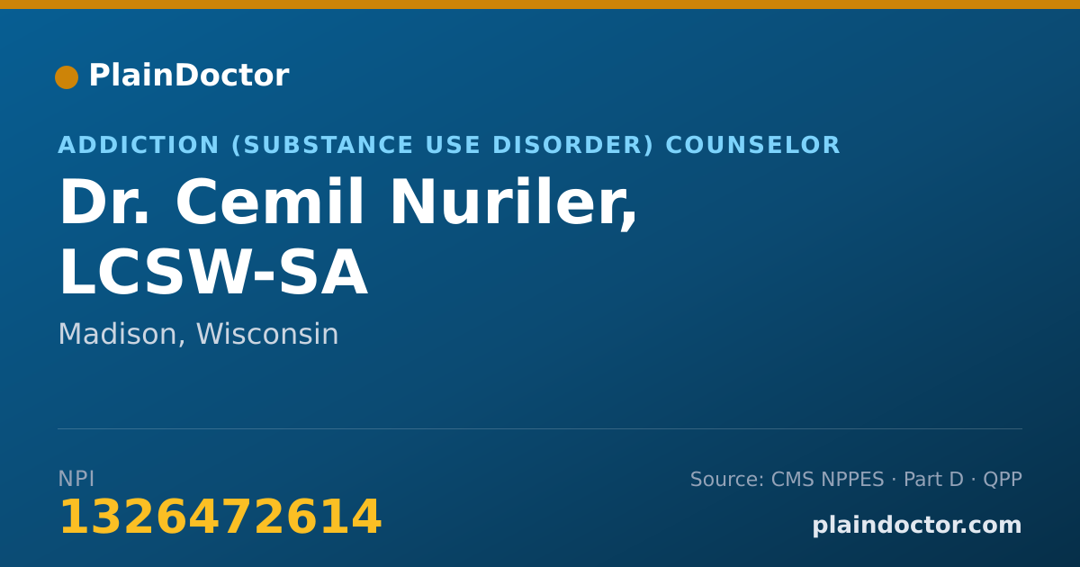 Shareable card for Cemil Nuriler, LCSW-SA - Addiction (Substance Use Disorder) Counselor, Madison, WI