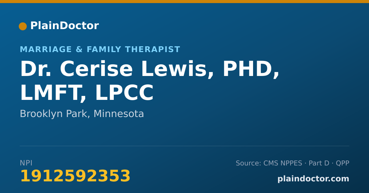 Shareable card for Cerise Lewis, PHD, LMFT, LPCC - Marriage & Family Therapist, Brooklyn Park, MN