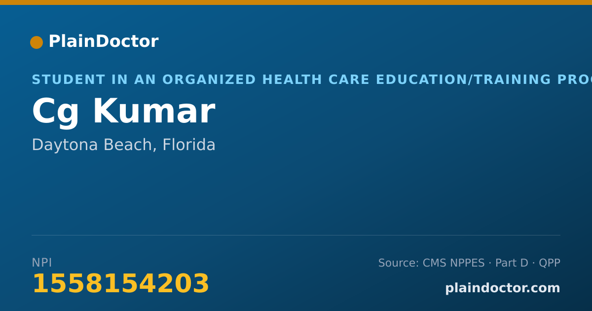 Shareable card for Cg Kumar - Student in an Organized Health Care Education/Training Program, Daytona Beach, FL