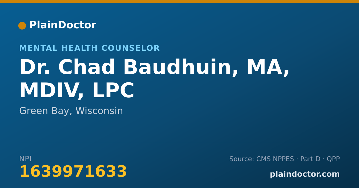 Shareable card for Chad Baudhuin, MA, MDIV, LPC - Mental Health Counselor, Green Bay, WI