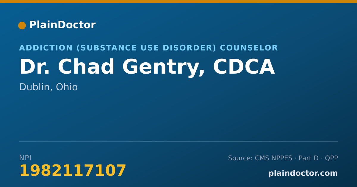 Shareable card for Chad Gentry, CDCA - Addiction (Substance Use Disorder) Counselor, Dublin, OH
