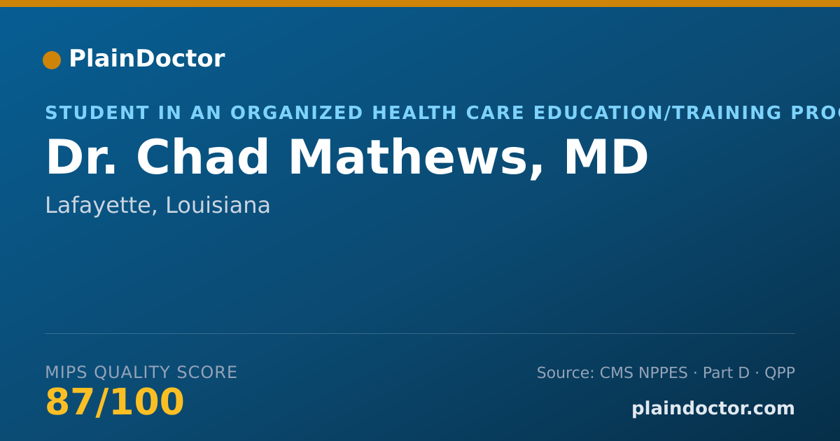 Shareable card for Chad Mathews, MD - Student in an Organized Health Care Education/Training Program, Lafayette, LA
