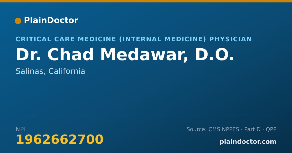 Shareable card for Chad Medawar, D.O. - Critical Care Medicine (Internal Medicine) Physician, Salinas, CA