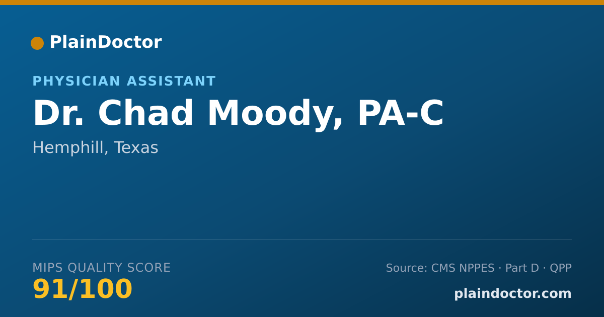 Shareable card for Chad Moody, PA-C - Physician Assistant, Hemphill, TX