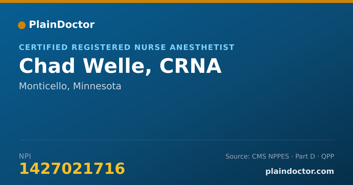 Shareable card for Chad Welle, CRNA - Certified Registered Nurse Anesthetist, Monticello, MN