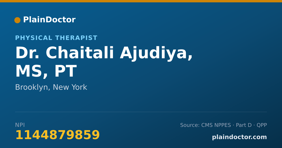 Shareable card for Chaitali Ajudiya, MS, PT - Physical Therapist, Brooklyn, NY