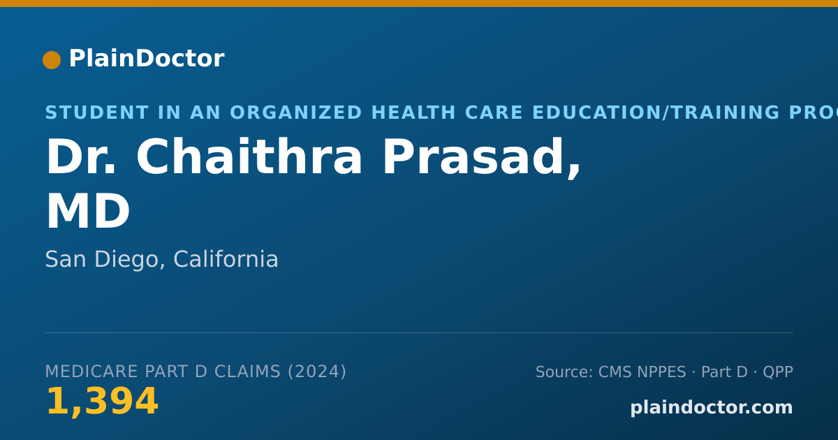 Shareable card for Chaithra Prasad, MD - Student in an Organized Health Care Education/Training Program, San Diego, CA