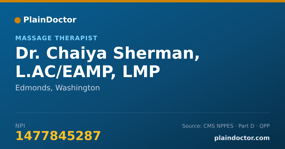 Shareable card for Chaiya Sherman, L.AC/EAMP, LMP - Massage Therapist, Edmonds, WA