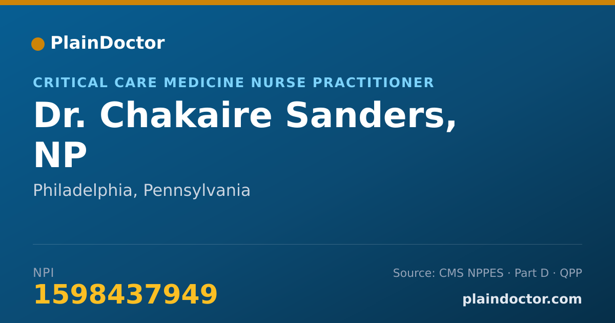 Shareable card for Chakaire Sanders, NP - Critical Care Medicine Nurse Practitioner, Philadelphia, PA