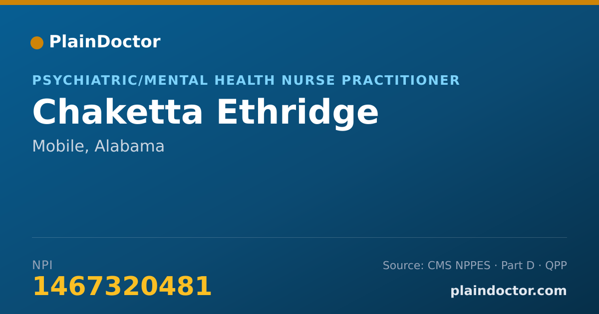 Shareable card for Chaketta Ethridge - Psychiatric/Mental Health Nurse Practitioner, Mobile, AL