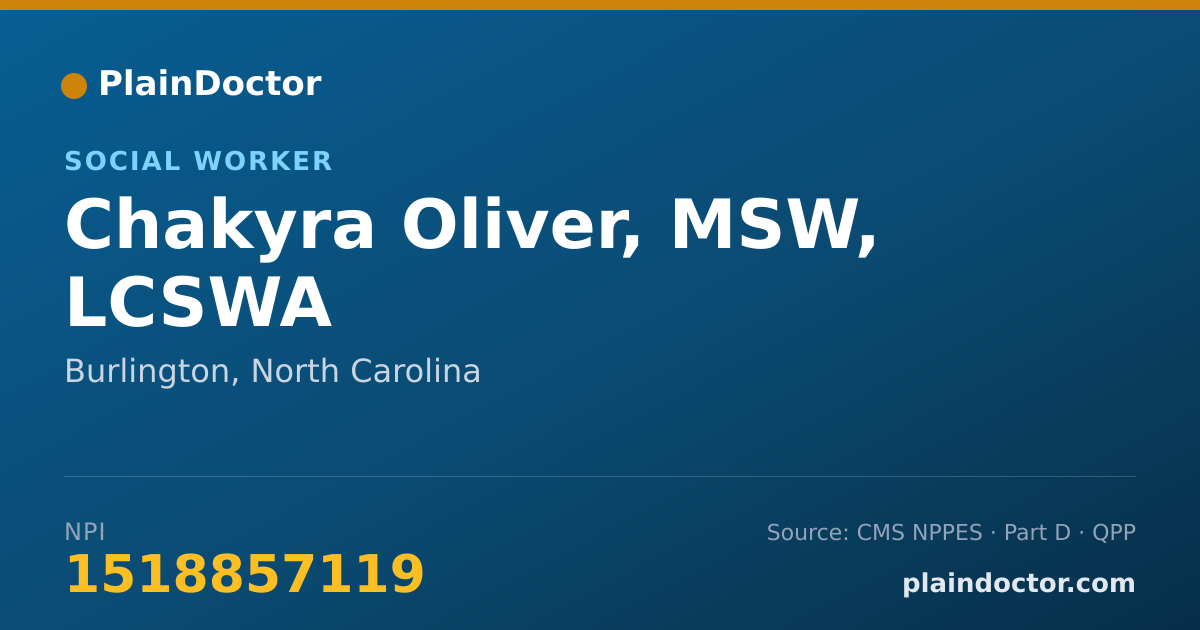 Shareable card for Chakyra Oliver, MSW, LCSWA - Social Worker, Burlington, NC