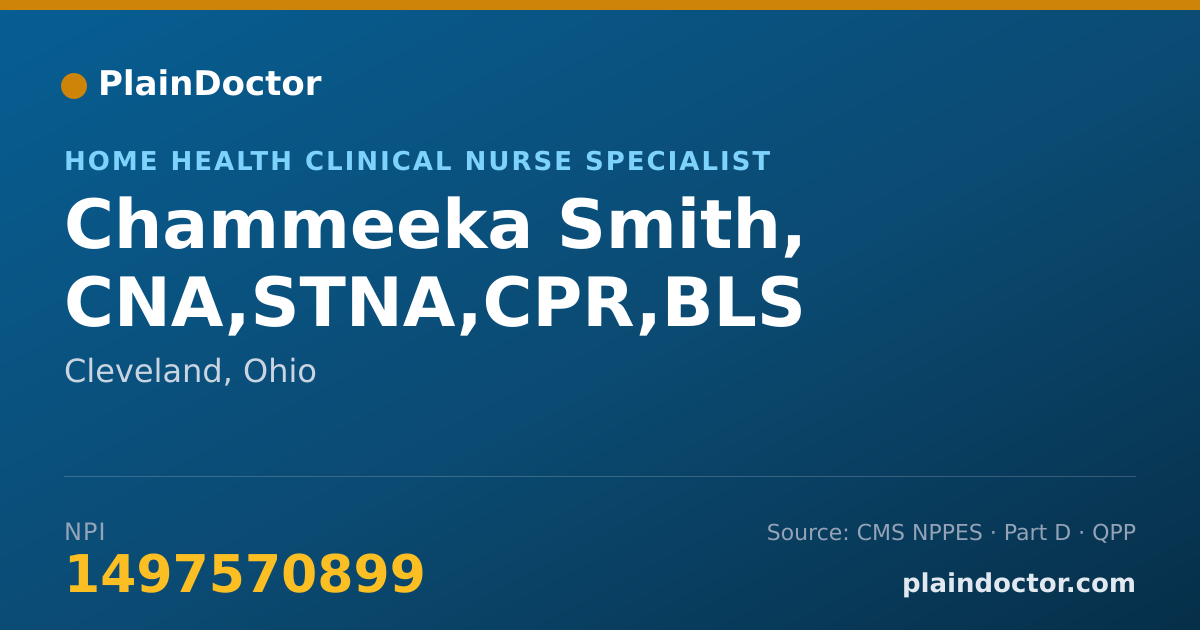 Shareable card for Chammeeka Smith, CNA,STNA,CPR,BLS - Home Health Clinical Nurse Specialist, Cleveland, OH