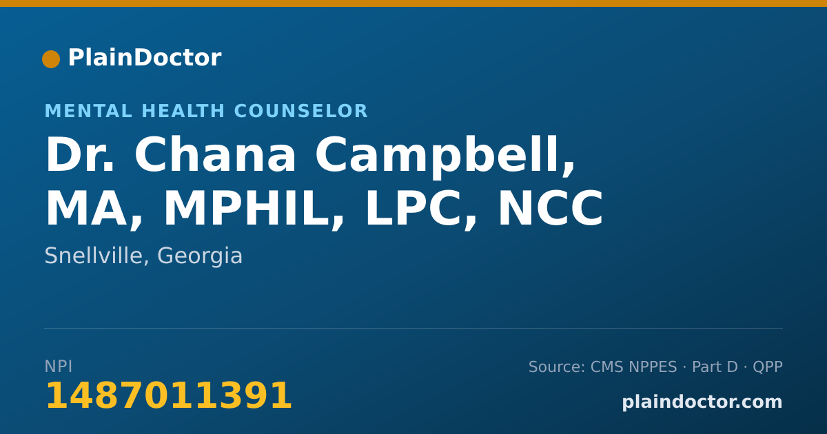 Shareable card for Chana Campbell, MA, MPHIL, LPC, NCC - Mental Health Counselor, Snellville, GA