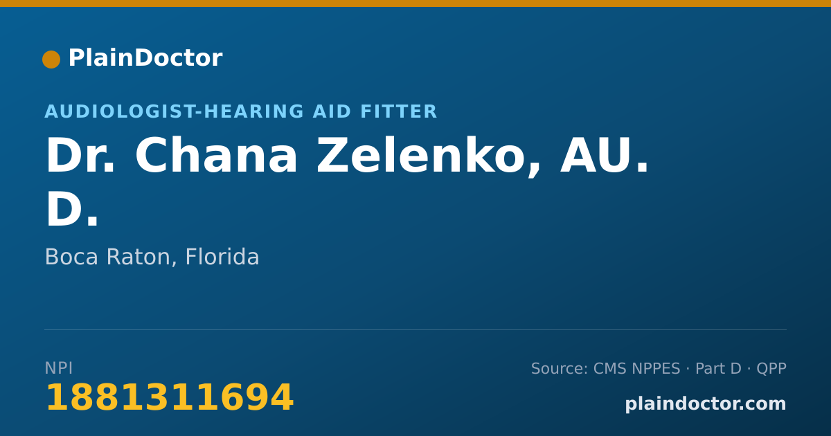 Shareable card for Chana Zelenko, AU. D. - Audiologist-Hearing Aid Fitter, Boca Raton, FL