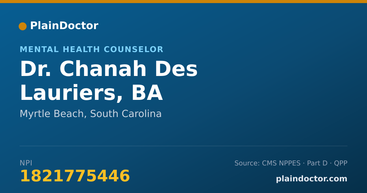 Shareable card for Chanah Des Lauriers, BA - Mental Health Counselor, Myrtle Beach, SC