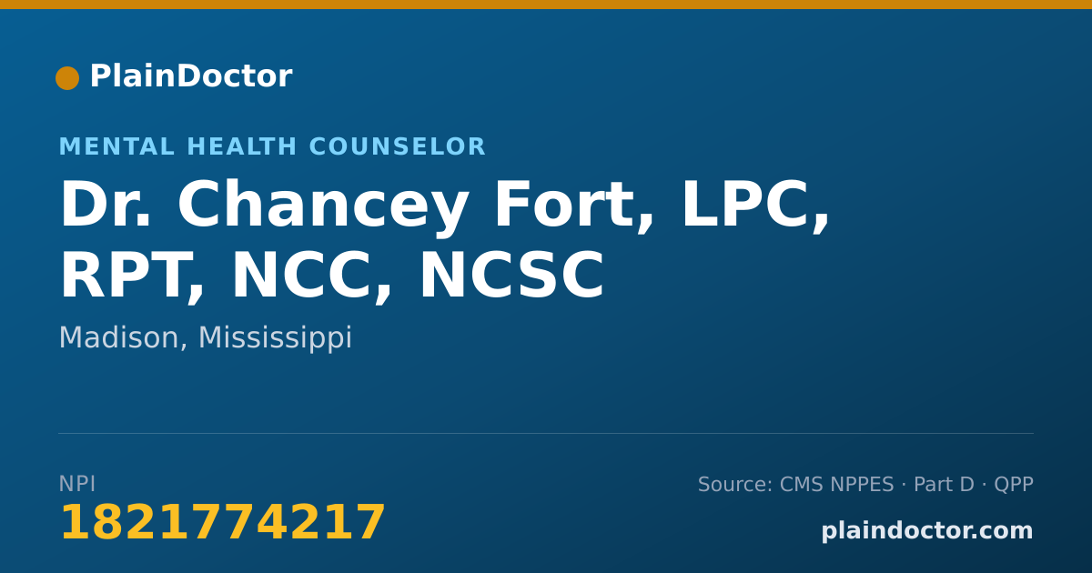 Shareable card for Chancey Fort, LPC, RPT, NCC, NCSC - Mental Health Counselor, Madison, MS