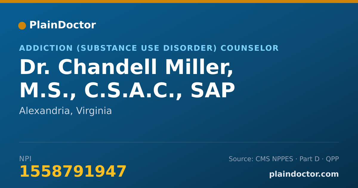 Shareable card for Chandell Miller, M.S., C.S.A.C., SAP - Addiction (Substance Use Disorder) Counselor, Alexandria, VA