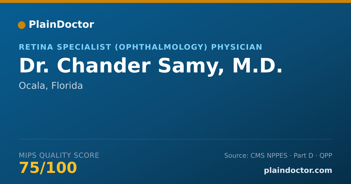 Shareable card for Chander Samy, M.D. - Retina Specialist (Ophthalmology) Physician, Ocala, FL