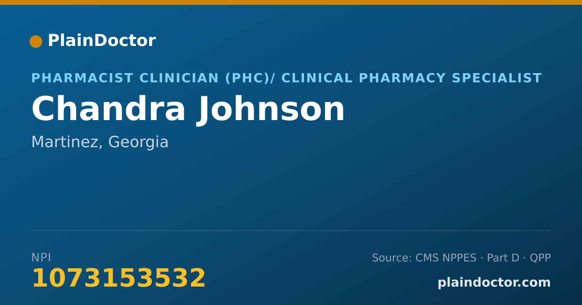 Shareable card for Chandra Johnson - Pharmacist Clinician (PhC)/ Clinical Pharmacy Specialist, Martinez, GA
